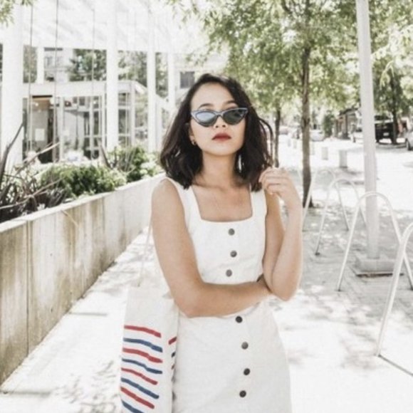 Urban Outfitters Button Down Denim Mini Dress White | US 10 - Picture 2 of 7